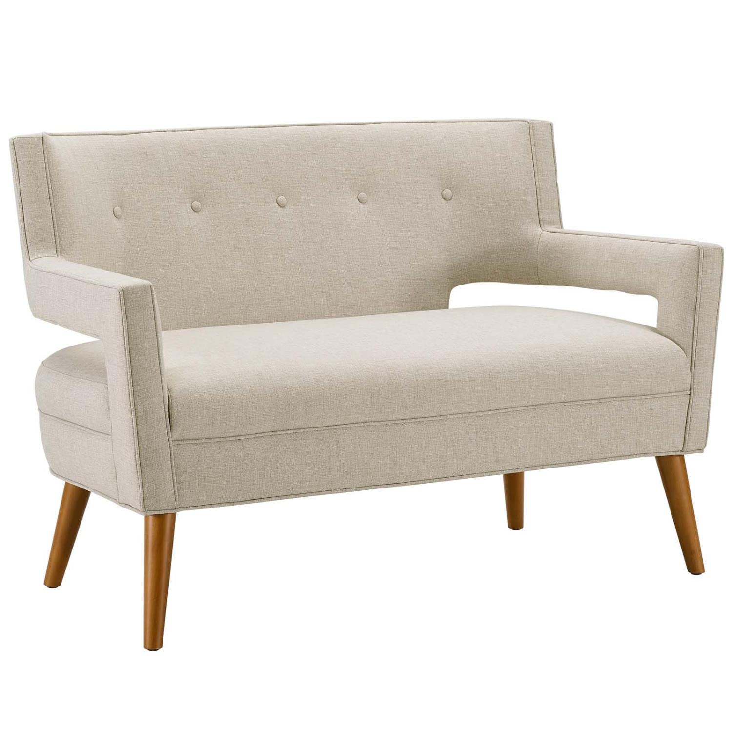 Modway Sheer Upholstered Fabric Mid-Century Modern Set Of 2 In Sand, 2 Armchairs